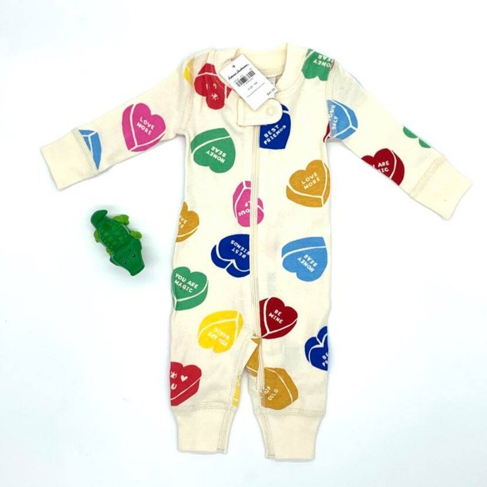 Hanna Andersson Candy Heart Messages Valentine's Day Sleeper Pajamas NWT Size NB